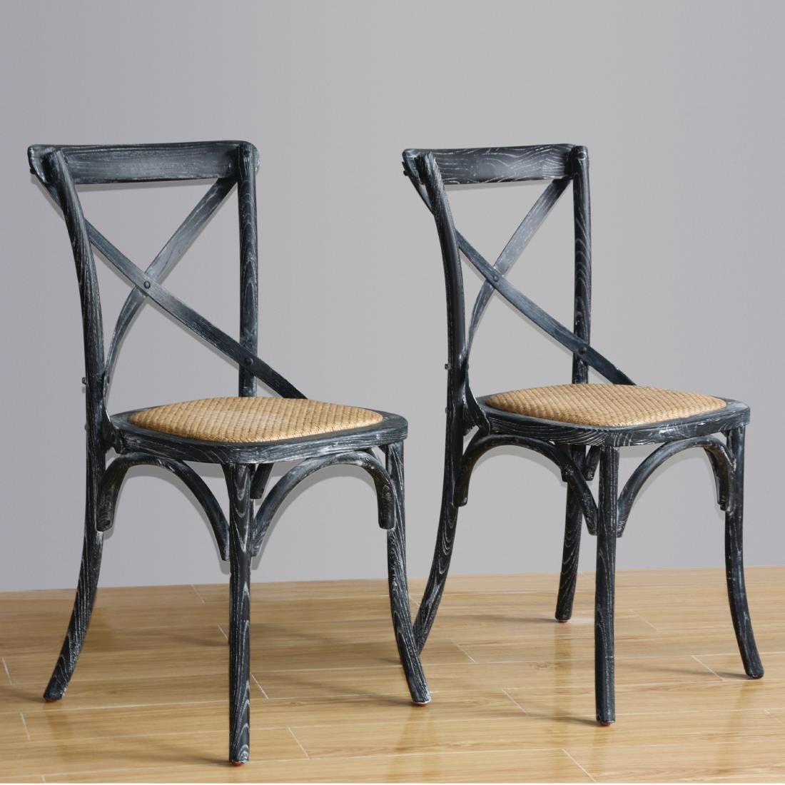 Chaises en bois patiné avec dossier croisé Bolero noires (lot de 2) - Bolero - GG654