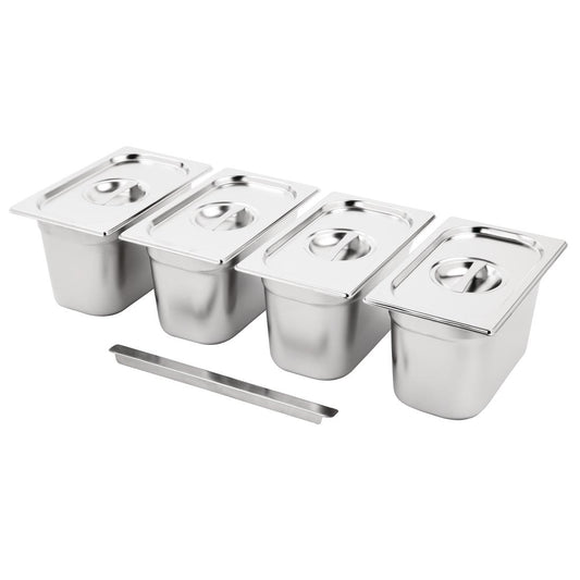 Ensemble de 4 bacs GN 1/4 en inox avec couvercles Vogue - Vogue - SA247