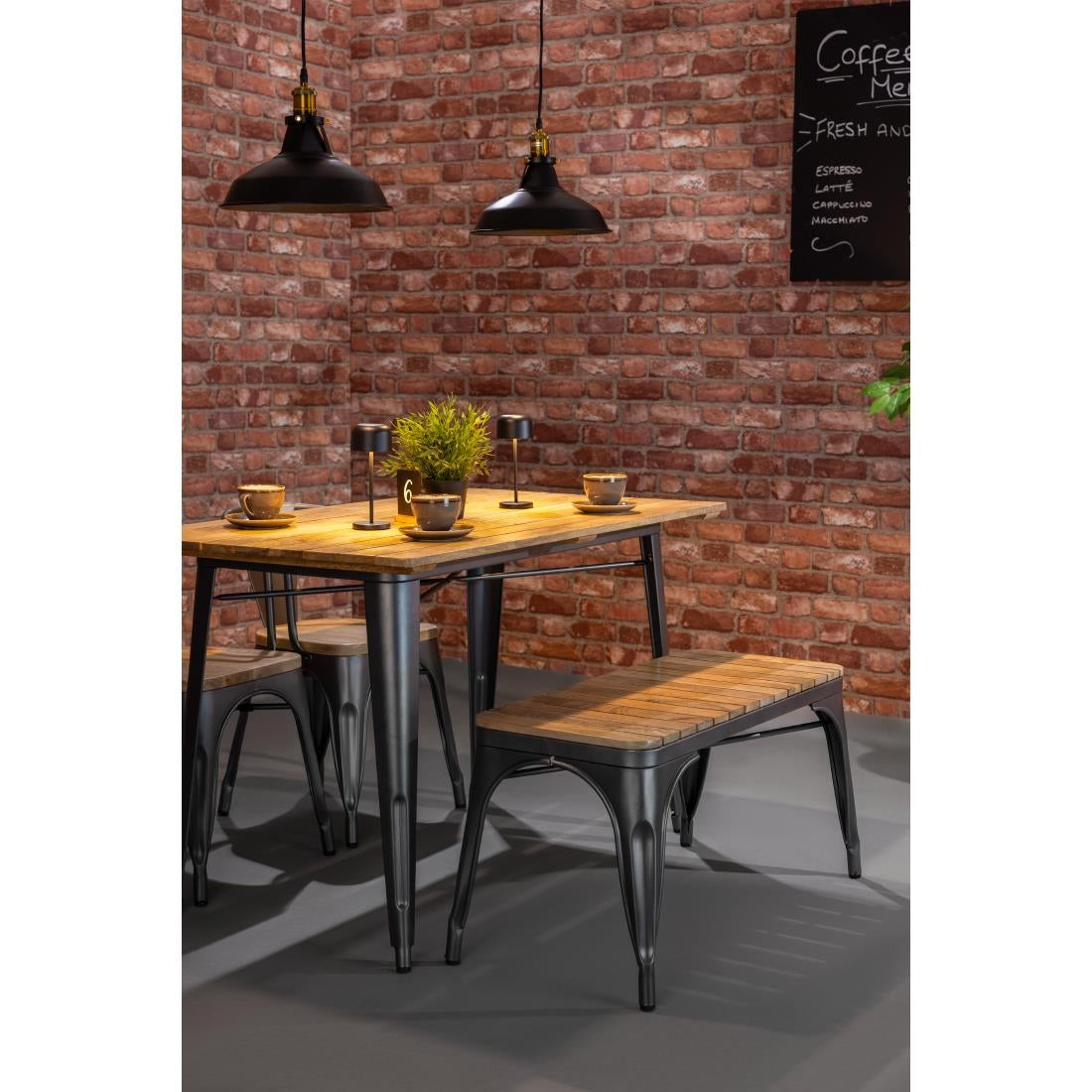 Banc d'intérieur à lattes en bois de manguier et cadre gris acier Bolero Bistro 850 mm (lot de 2) - Bolero - HZ817
