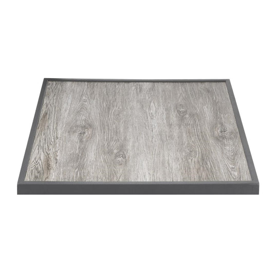 Plateau de table extérieur carré en verre trempé Bolero effet grain de bois bord gris 700 mm - Bolero - FU515