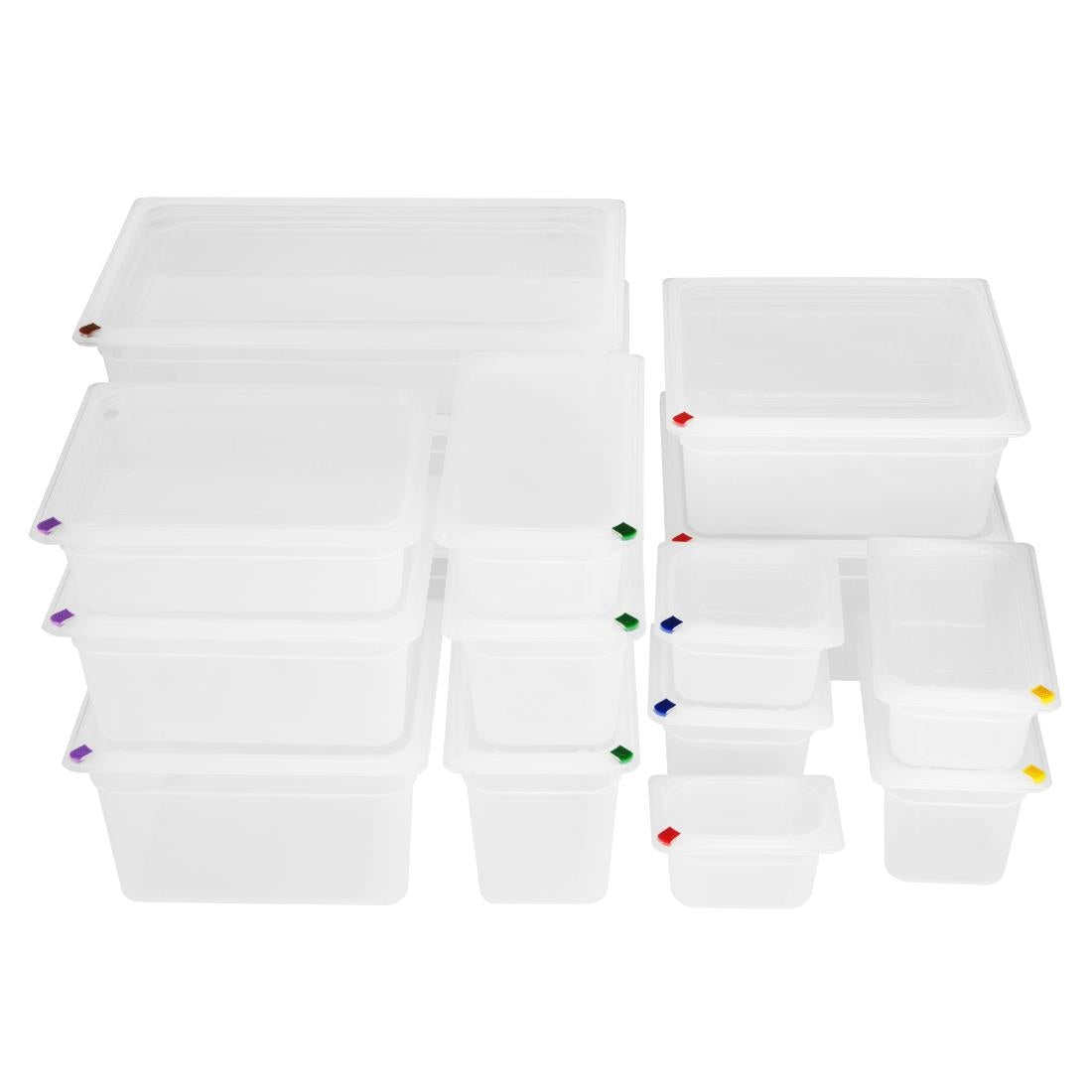 Bacs PP Hygiplas Click GN 1/2 avec couvercles et 7 clips de couleur 150mm 8,9L (lot de 4) - Hygiplas - FZ090