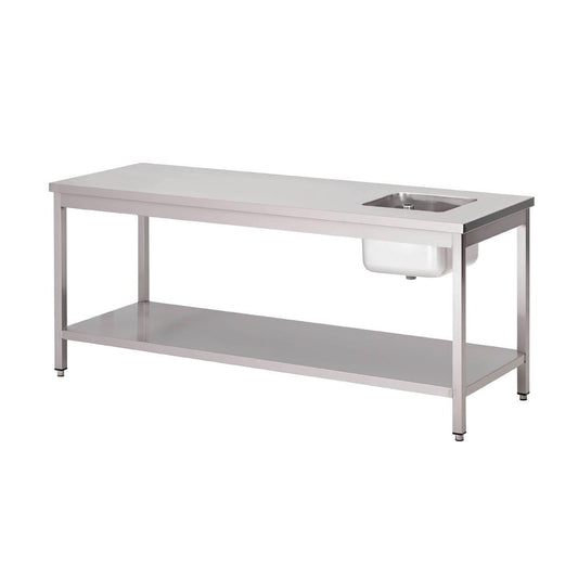 Table du chef inox avec bac à gauche et étagère basse Gastro M 2000 x 700 x 890mm - Gastro M - GN142
