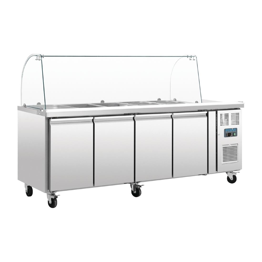 Comptoir de préparation réfrigéré GN avec pare-haleine Polar Série U 4 portes - Polar - CT395