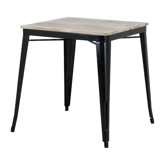 Table à manger à plateau à lattes en bois de manguier et piètement noir Bolero Bistro 650 mm - Bolero - HZ812