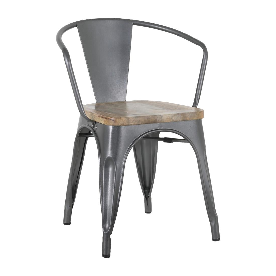 Fauteuils gris acier à dossier incurvé avec assise en bois Bolero Bistro (lot de 4) - Bolero - HZ805