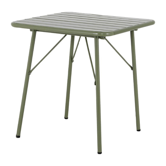 Table pliante à lattes carrée en acier Bolero Amalfi 700 mm vert olive - Bolero - HZ820