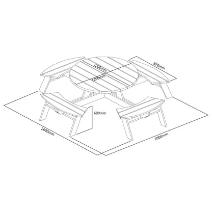 Table de pique-nique en bois ronde Rowlinson 2000mm - Rowlinson - CG097