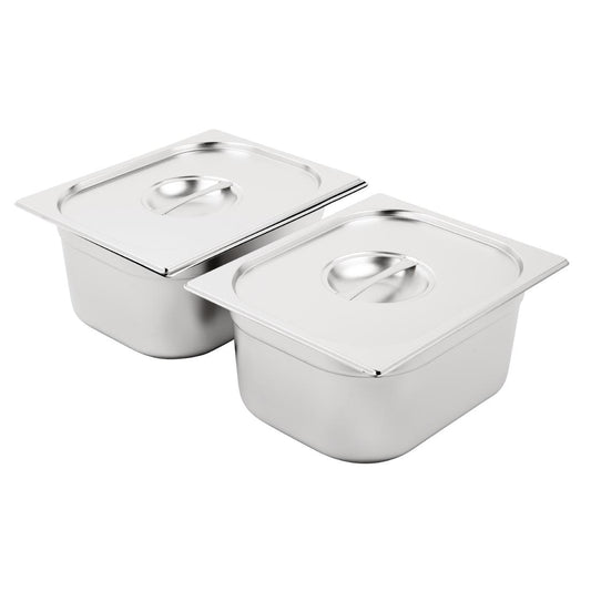 Ensemble de bacs GN 2 x 1/2 en inox avec couvercles Vogue - Vogue - SA245