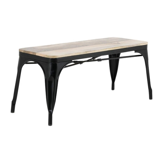 Banc d'intérieur avec assise en bois de manguier et cadre noir Bolero Bistro 1000 mm (lot de 2) - Bolero - HZ814
