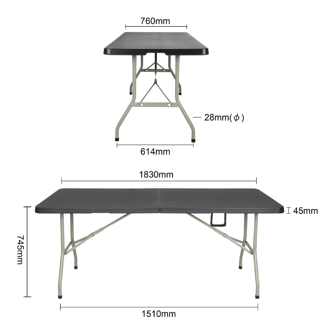 Table pliante rectangulaire Bolero noire 1,8 m - Bolero - HZ169