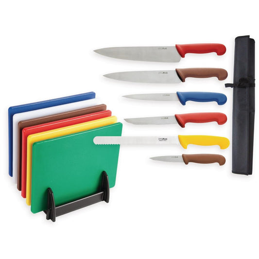 Offre spéciale : Ensemble Hygiplas de planches à découper en polyéthylène basse densité et couteaux (lot de 6 planches et 6 couteaux) - Hygiplas - S122