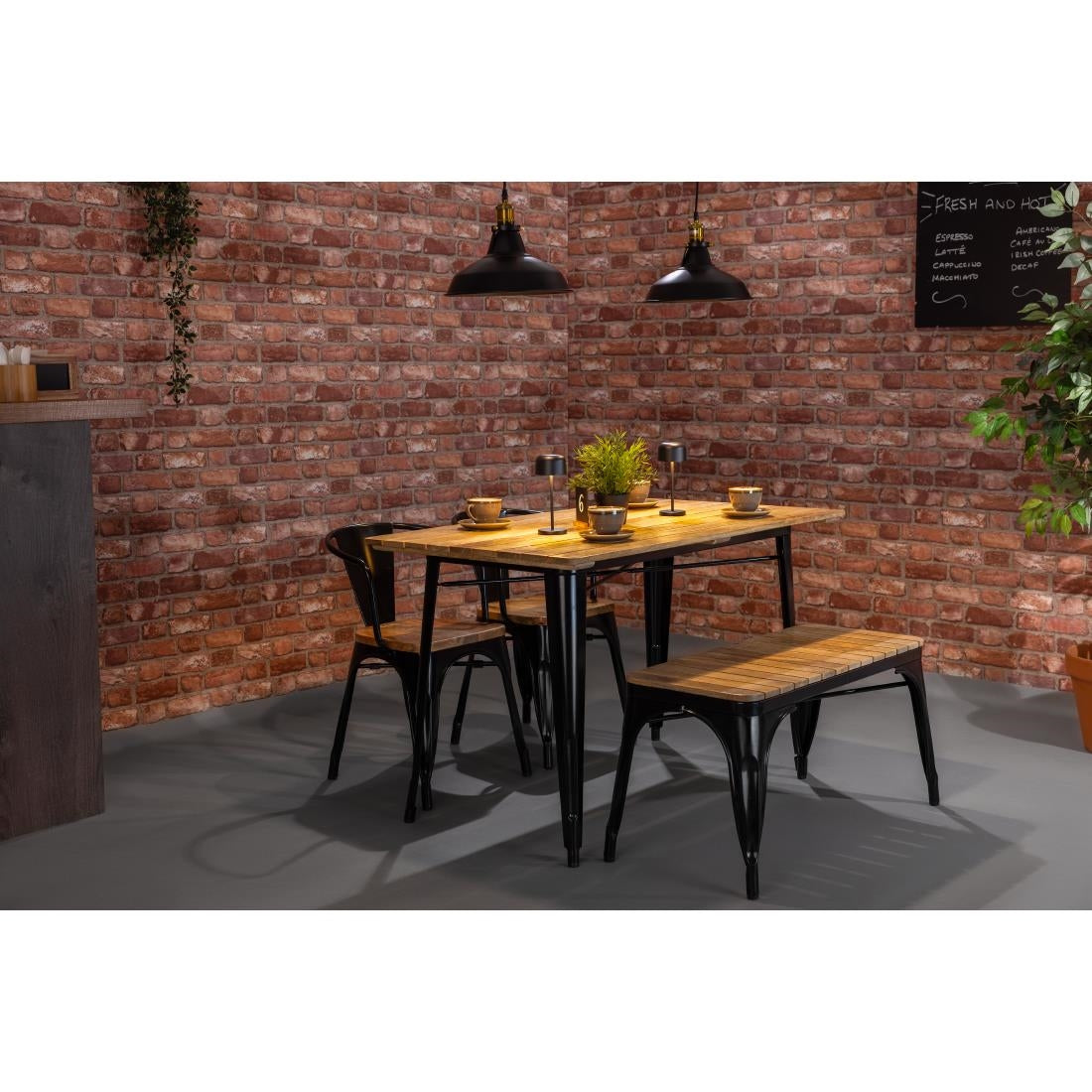 Banc d'intérieur à lattes en bois de manguier et cadre noir Bolero Bistro 850 mm (lot de 2) - Bolero - HZ816