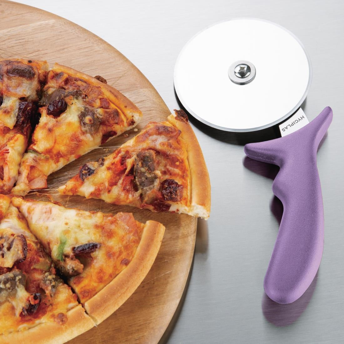Roulette à pizza code couleur violet allergènes Hygiplas 102mm - Hygiplas - FE284