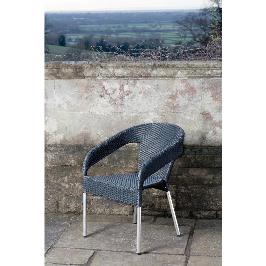 Fauteuils enveloppants bistro en rotin PE anthracite Bolero (lot de 4) - Bolero - CG223