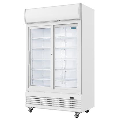 Armoire réfrigérée 2 portes vitrées coulissantes avec caisson lumineux Polar Série G 950L - Polar - GE581