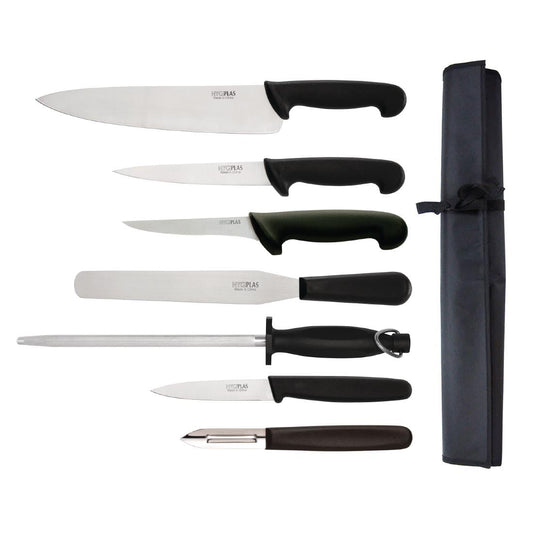 Ensemble de 7 couteaux pour débutants avec couteau de cuisinier 265mm et étui Hygiplas - Hygiplas - F203