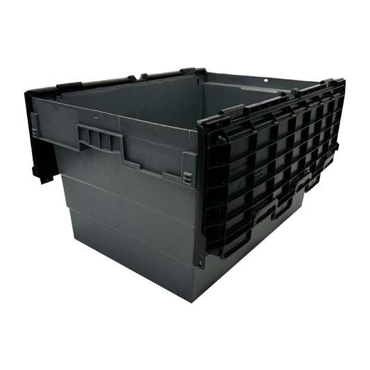 Caisse de transport/stockage en plastique Vogue avec couvercle attaché 600x400x320mm - Vogue - DX995
