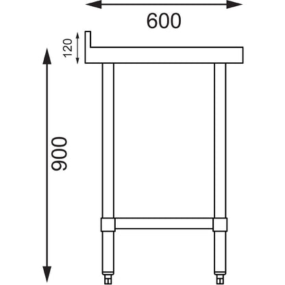Table de préparation avec rebord en acier inoxydable Vogue 1200 x 600mm - Vogue - T381