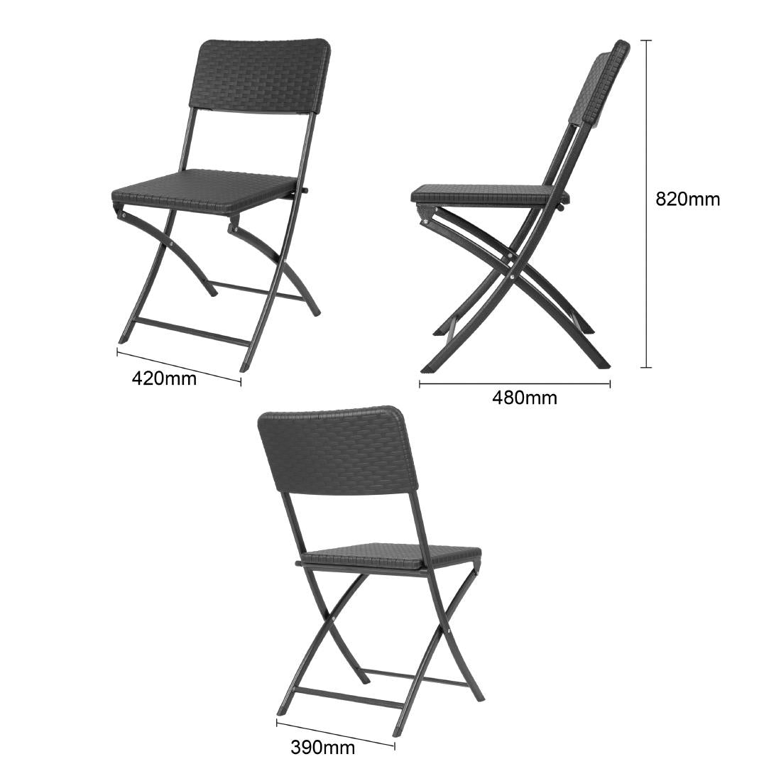 Chaises pliantes en rotin PE Bolero noires (lot de 2) - Bolero - HS559