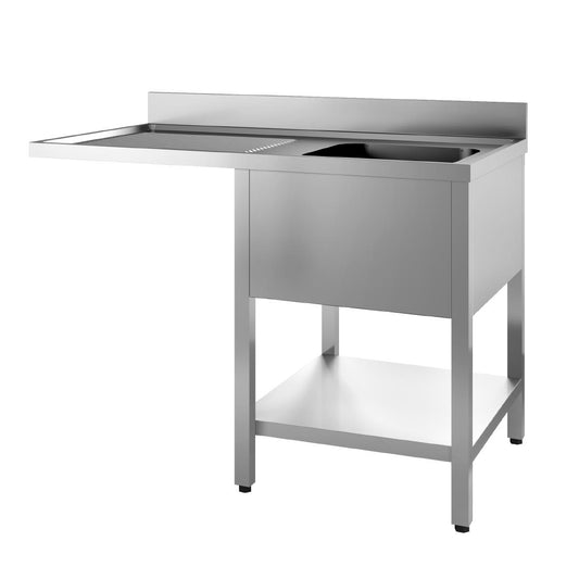 Plonge avec dosseret 1 bac et sous-tablette à droite et 1 égouttoir et espace LV à gauche Gastro M 1200x700x850mm - Gastro M - GN095