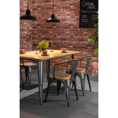 Fauteuils gris acier à dossier incurvé avec assise en bois Bolero Bistro (lot de 4) - Bolero - HZ805