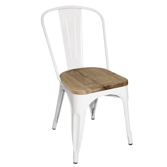 Chaises en acier avec assise en bois Bolero blanches (lot de 4) - Bolero - GM644