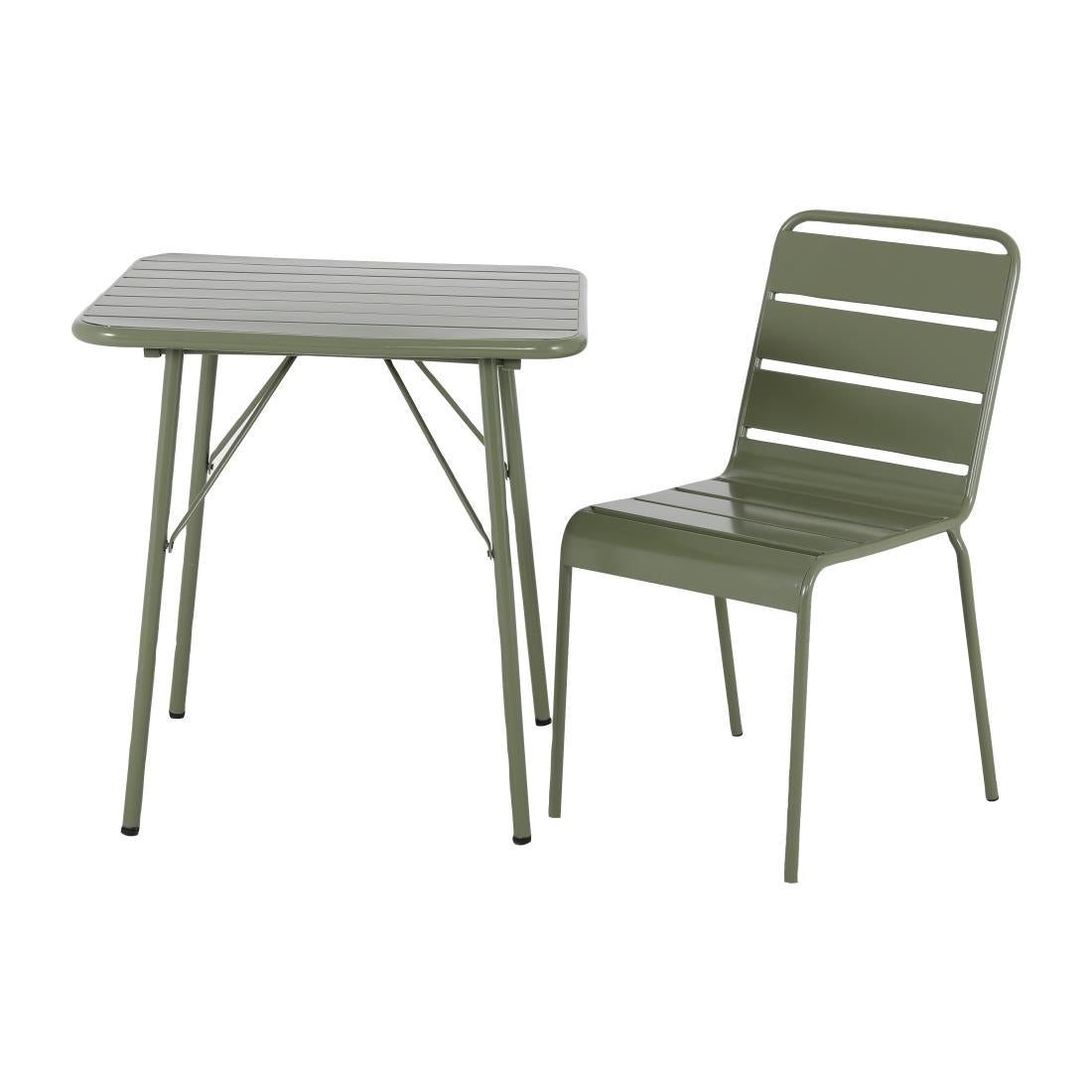 Table pliante à lattes carrée en acier Bolero Amalfi 700 mm vert olive - Bolero - HZ820