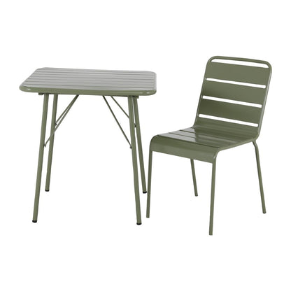 Table pliante à lattes carrée en acier Bolero Amalfi 700 mm vert olive - Bolero - HZ820