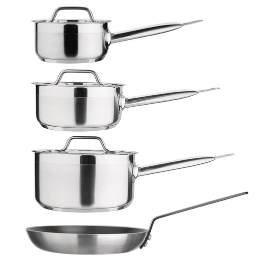 Ensemble 4 pièces casseroles avec couvercles et poêle Nisbets Essentials Cook Like A Pro - Nisbets Essentials - SA689