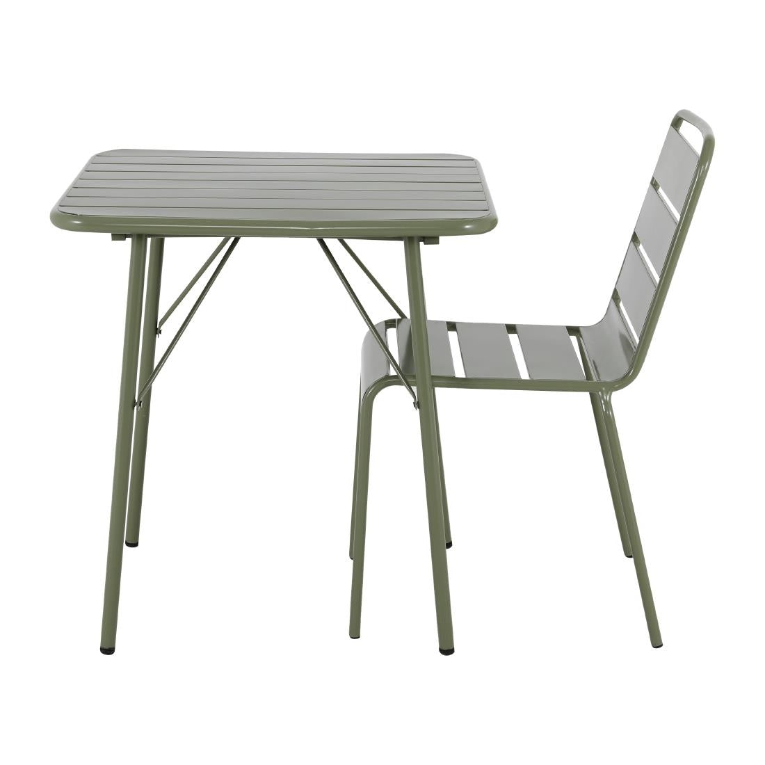 Table pliante à lattes carrée en acier Bolero Amalfi 700 mm vert olive - Bolero - HZ820