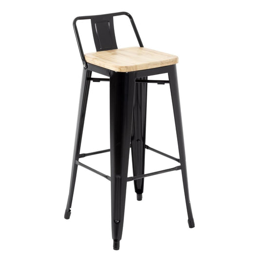 Tabourets bistro hauts avec dossier et assise en bois Bolero noirs (lot de 4) - Bolero - FB623
