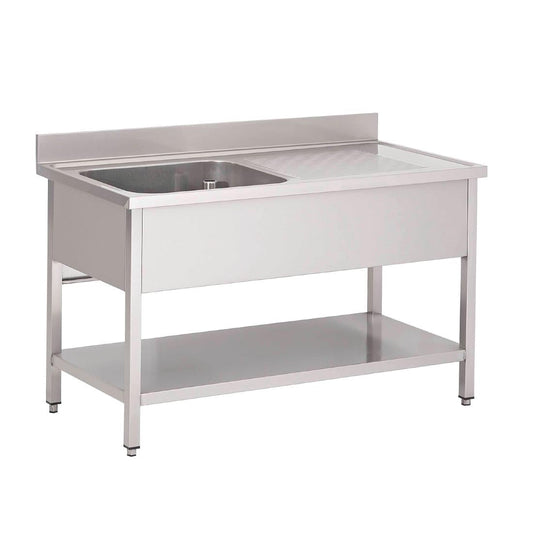 Plonge inox avec étagère basse Gastro M 1 bac à gauche 140 x 70 x 85 cm - Gastro M - GN201