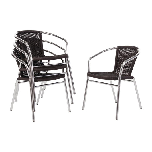 Fauteuils en rotin PE empilables Bolero noirs et aluminium (lot de 4) - Bolero - U507