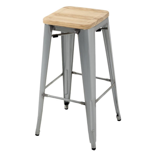 Tabourets hauts en acier galvanisé avec assise en bois Bolero Bistro (lot de 4) - Bolero - GM638