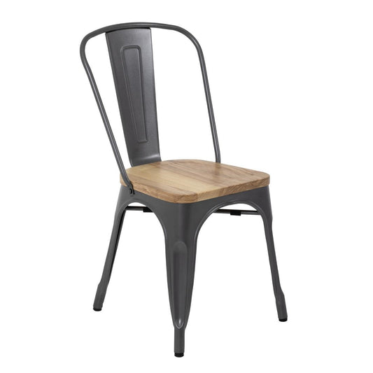 Chaises en acier avec assise en bois Bolero Bistro gris métallisé (lot de 4) - Bolero - GG708