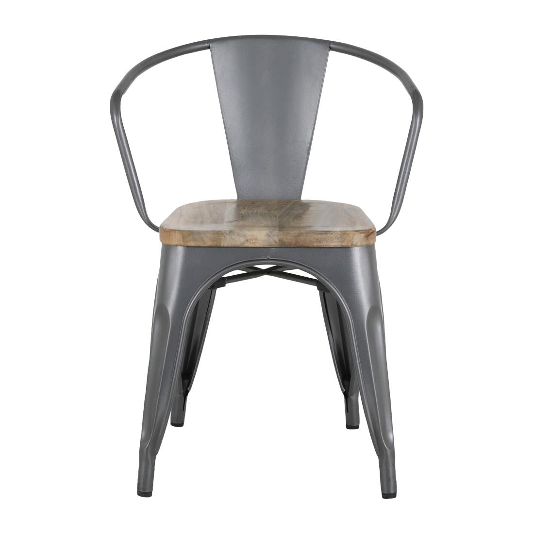 Fauteuils gris acier à dossier incurvé avec assise en bois Bolero Bistro (lot de 4) - Bolero - HZ805