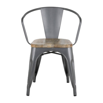Fauteuils gris acier à dossier incurvé avec assise en bois Bolero Bistro (lot de 4) - Bolero - HZ805