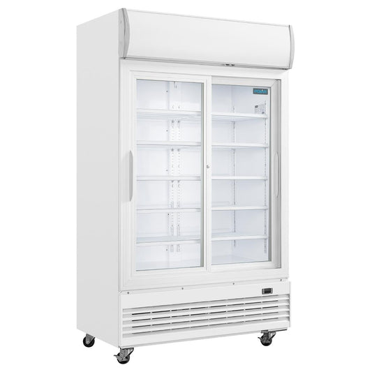 Armoire réfrigérée 2 portes vitrées coulissantes avec caisson lumineux Polar Série G 950L - Polar - GE581