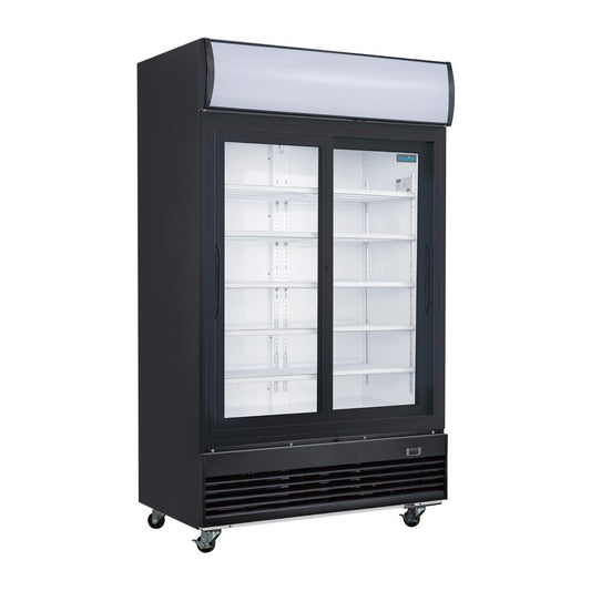 Vitrine réfrigérée positive 2 portes coulissantes avec caisson lumineux Polar Série G 950L noire - Polar - GM814