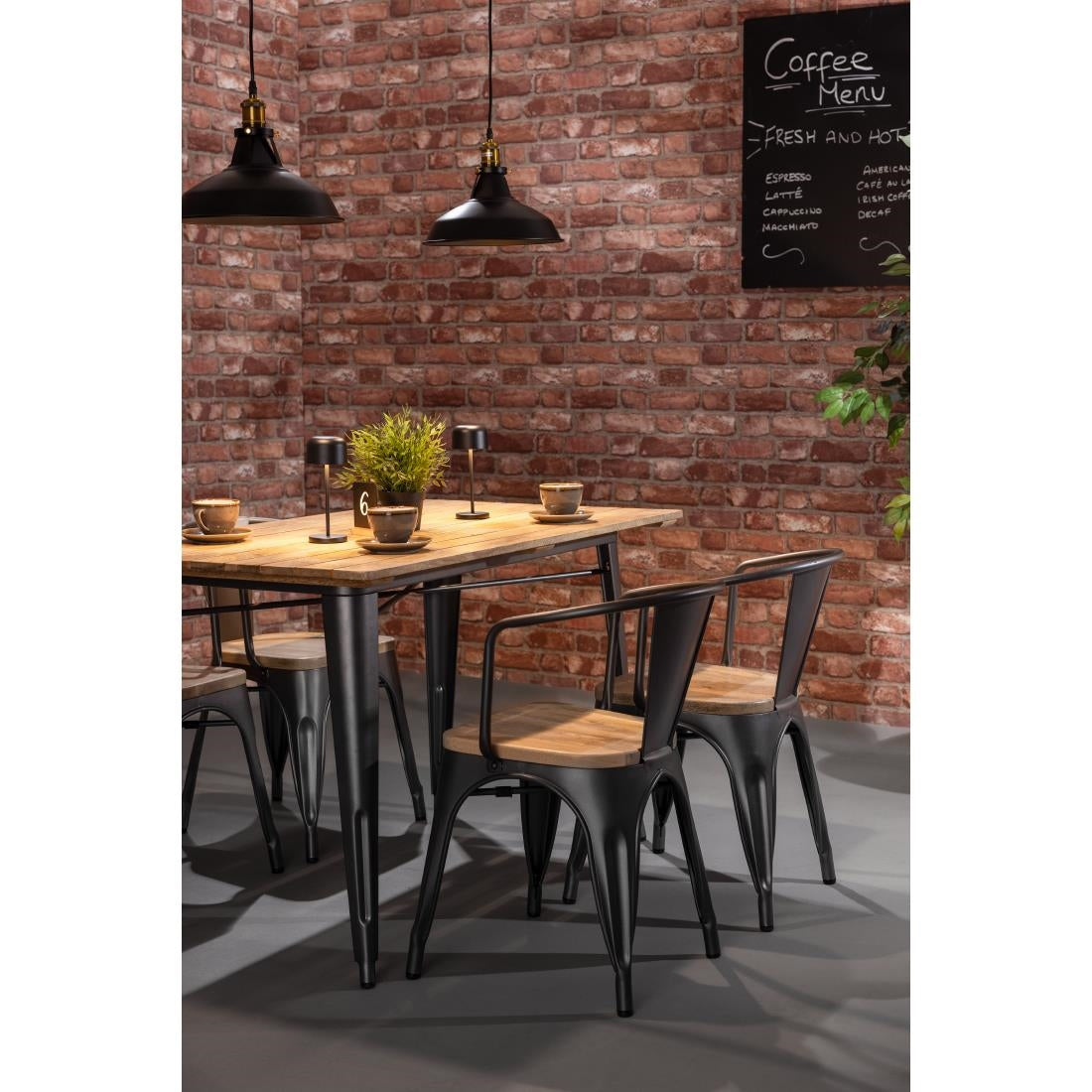 Fauteuils gris acier à dossier incurvé avec assise en bois Bolero Bistro (lot de 4) - Bolero - HZ805