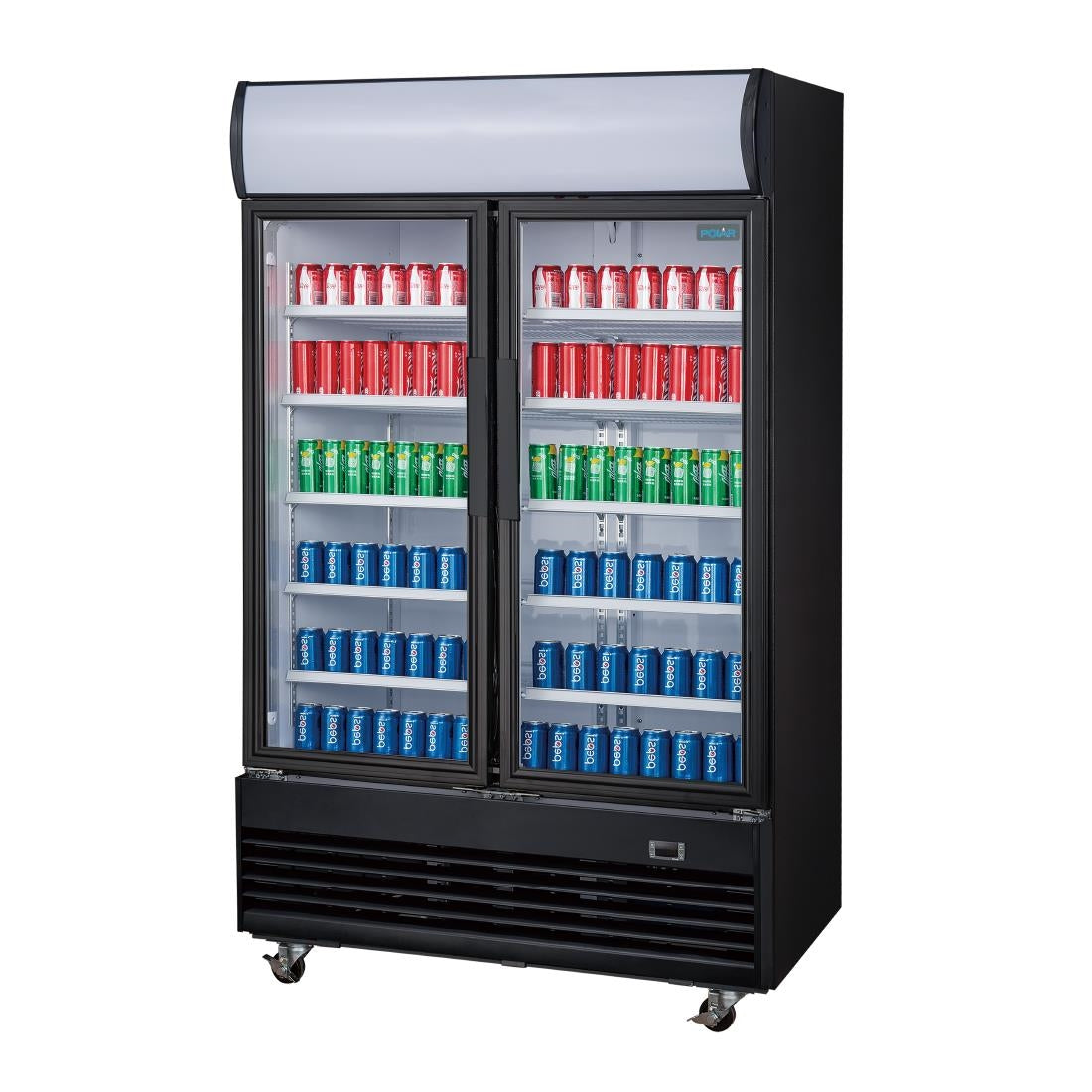 Vitrine réfrigérée positive 2 portes battantes avec caisson lumineux Polar Série G 950L noire - Polar - GM813