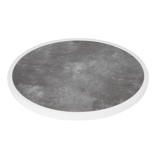 Plateau de table extérieur rond en verre trempé Bolero effet pierre foncée bord blanc 580mm - Bolero - DL488