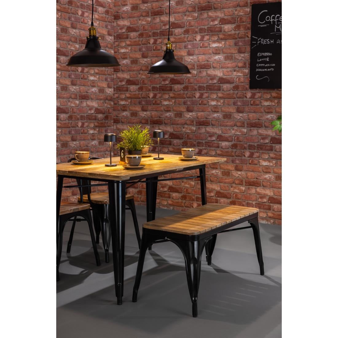 Banc d'intérieur à lattes en bois de manguier et cadre noir Bolero Bistro 850 mm (lot de 2) - Bolero - HZ816