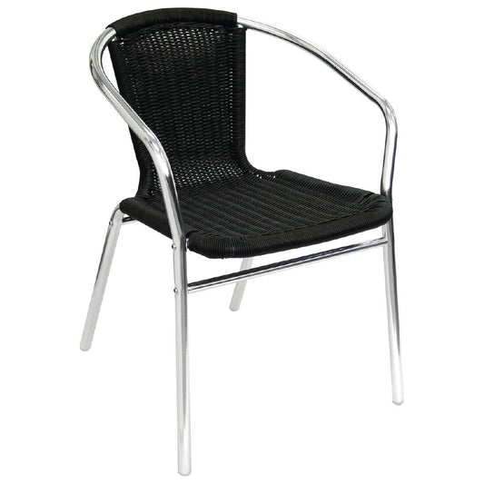 Fauteuils en rotin PE empilables Bolero noirs et aluminium (lot de 4) - Bolero - U507