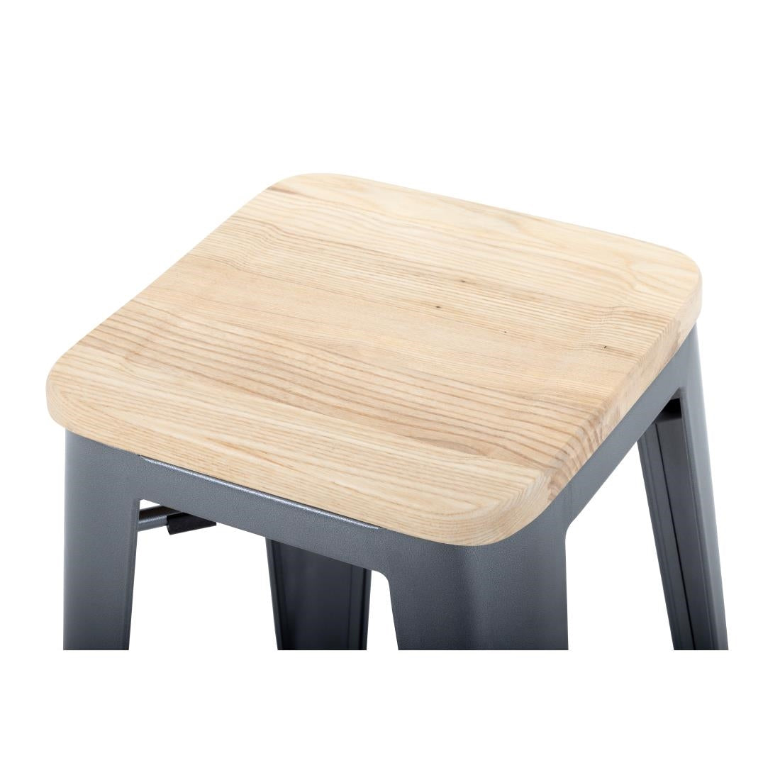 Tabouret bistro haut en acier gris avec assise en bois Bolero (lot de 4) - Bolero - GM639