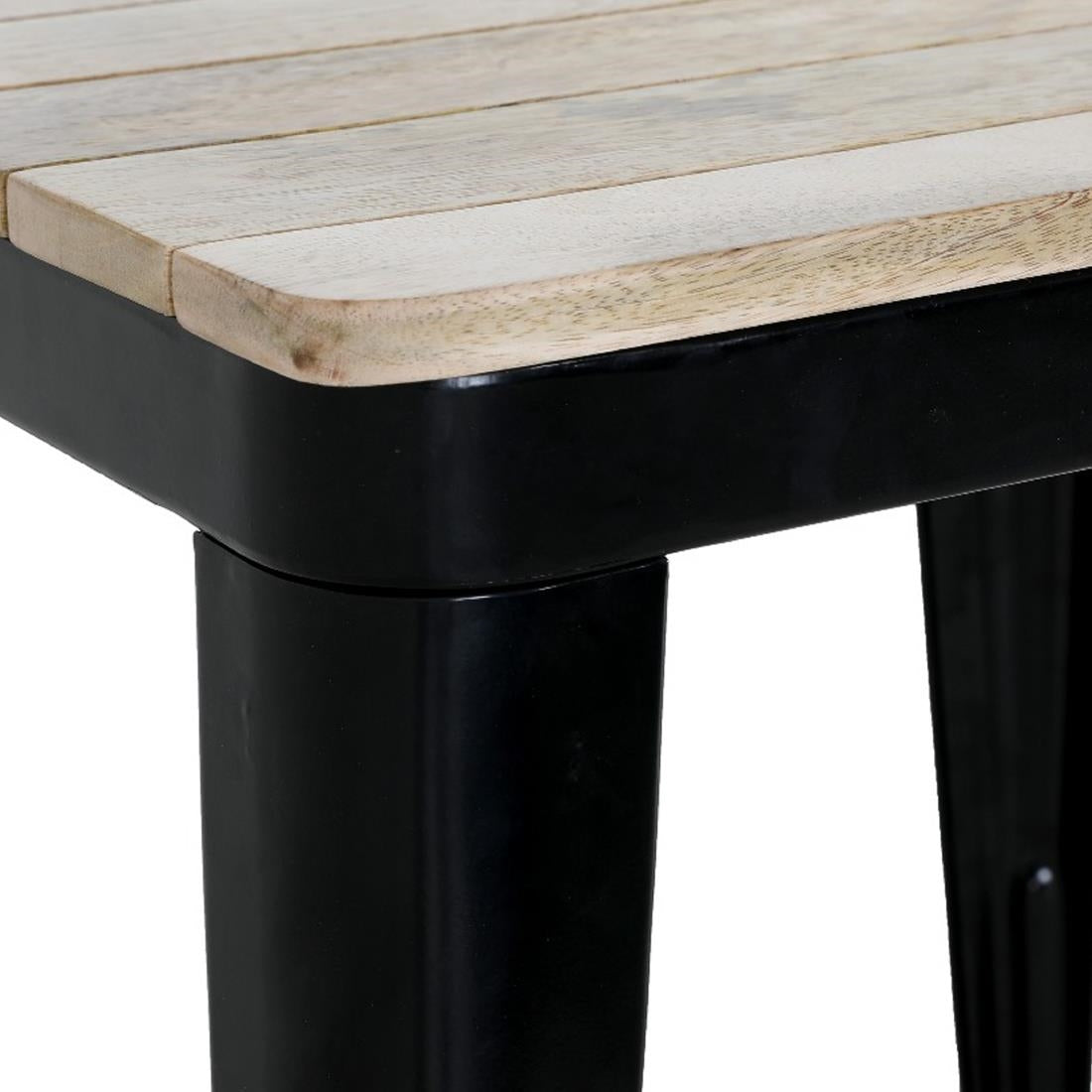 Table à manger à plateau à lattes en bois de manguier et piètement noir Bolero Bistro 650 mm - Bolero - HZ812