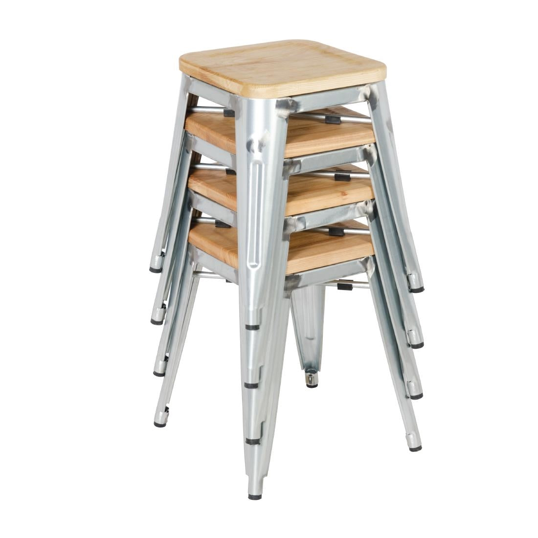 Tabourets bistro bas en acier avec assise en bois Bolero (lot de 4) - Bolero - GM634