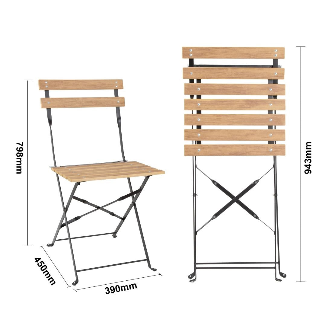 Chaises de terrasse pliantes Bolero Perth effet bois (lot de 2) - Bolero - FU539