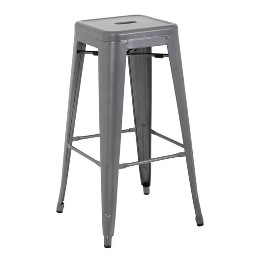 Tabourets hauts en acier galvanisé Bolero Bistro gris métalisé (lot de 4) - Bolero - DM934