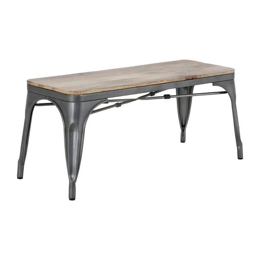 Banc d'intérieur avec assise en bois de manguier et cadre gris acier Bolero Bistro 1000 mm (lot de 2) - Bolero - HZ815